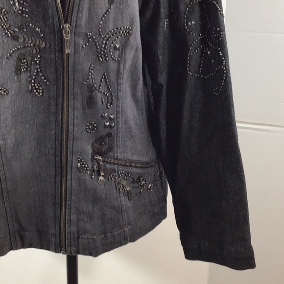 Chico’s black denim beaded moto jacket L - Picture 5 of 13